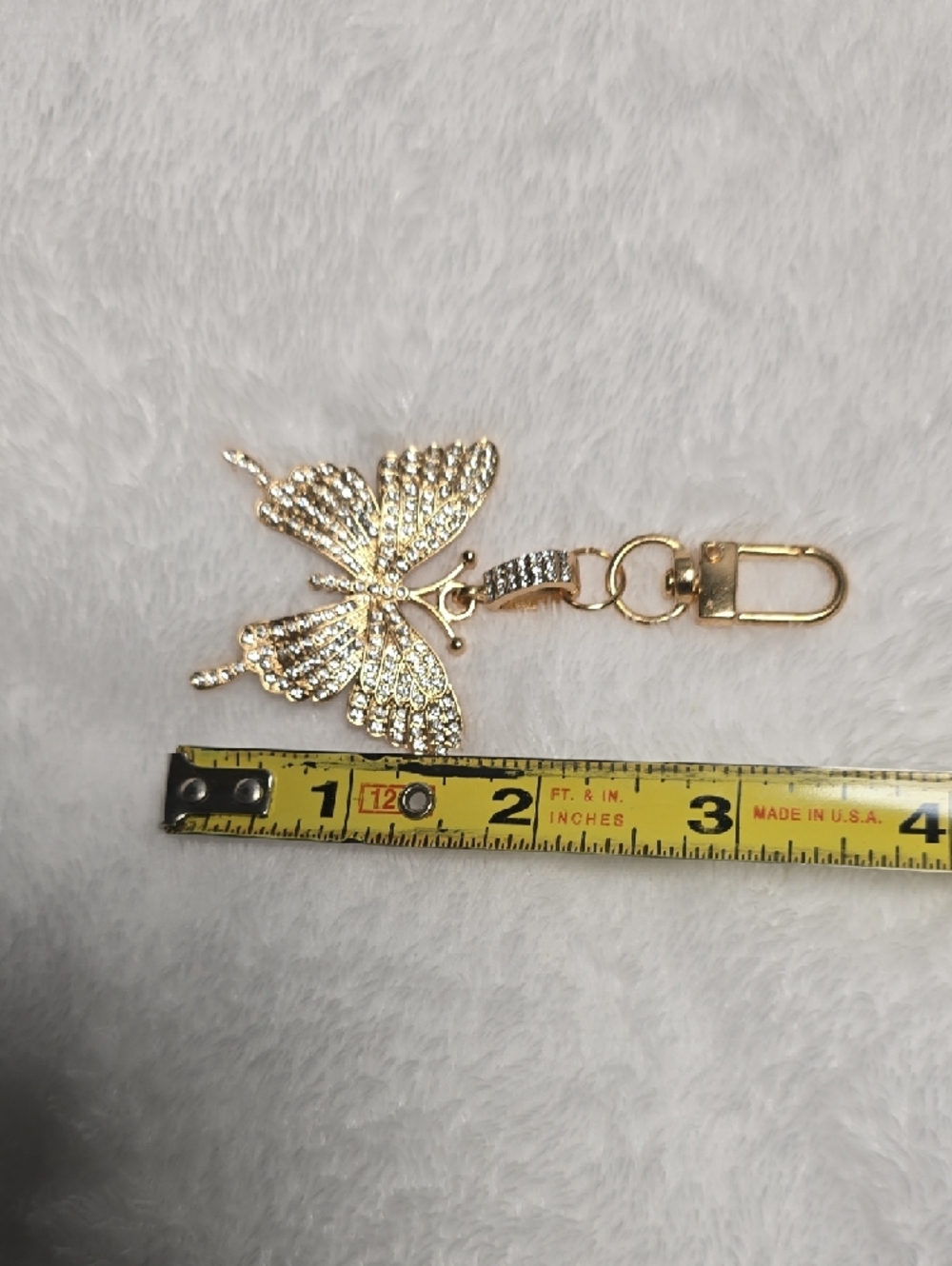Gold Tone Rhinestone Butterfly Keychain Charm - Picture 4 of 4